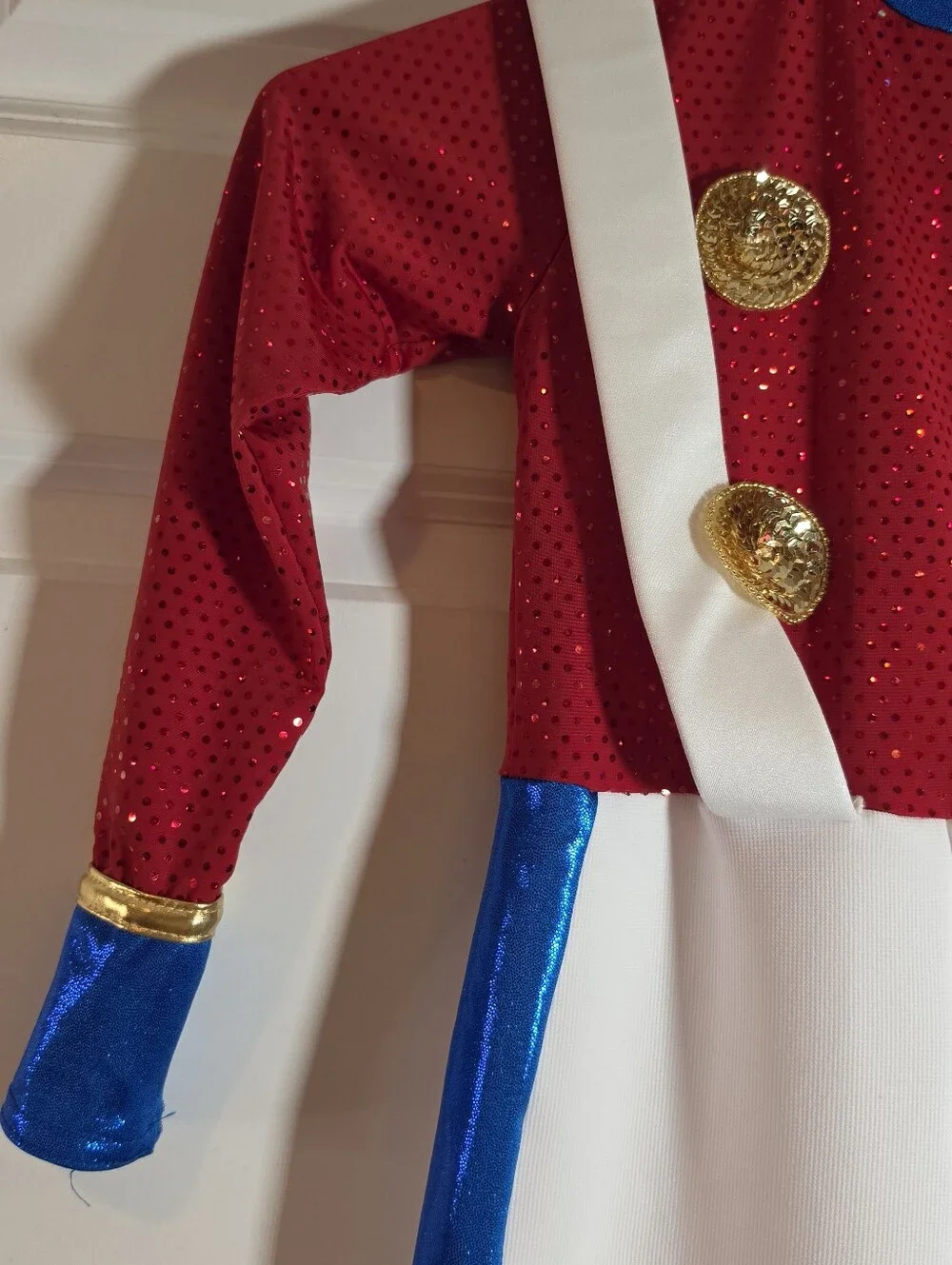 Girl's Red White Blue Toy Soldier Sequin Dance Costume With Hat